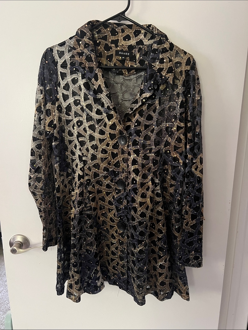 DAMEE JACKET HOLOGRAPHIC SCALE MESH FLARE AND FIT GOLD BLACK SIZE MEDIUM - Picture 2 of 10